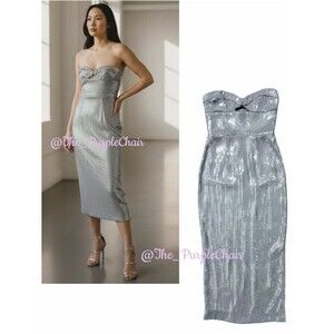 BARDOT NWT Cerise Sequin Strapless Midi Dress *Dove Grey 2